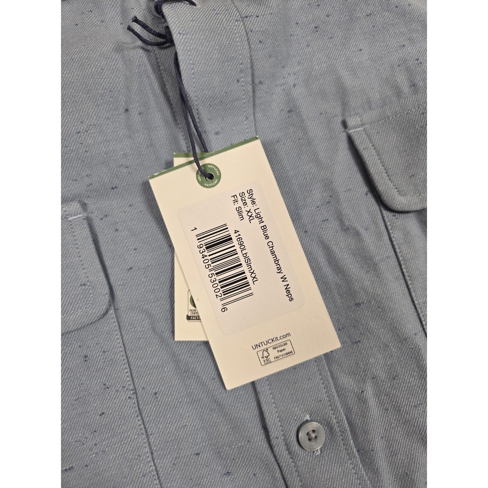 New Untuckit Shirt Mens XXL 2XL Slim Fit Chambray Neps Light Blue - Picture 4 of 9